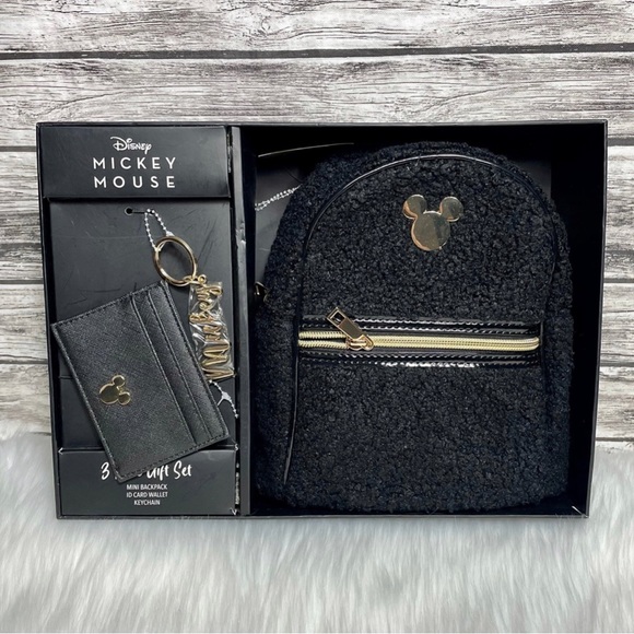 Black Mickey Mouse Backpack, Wallet + Keychain - New - Picture 1 of 7